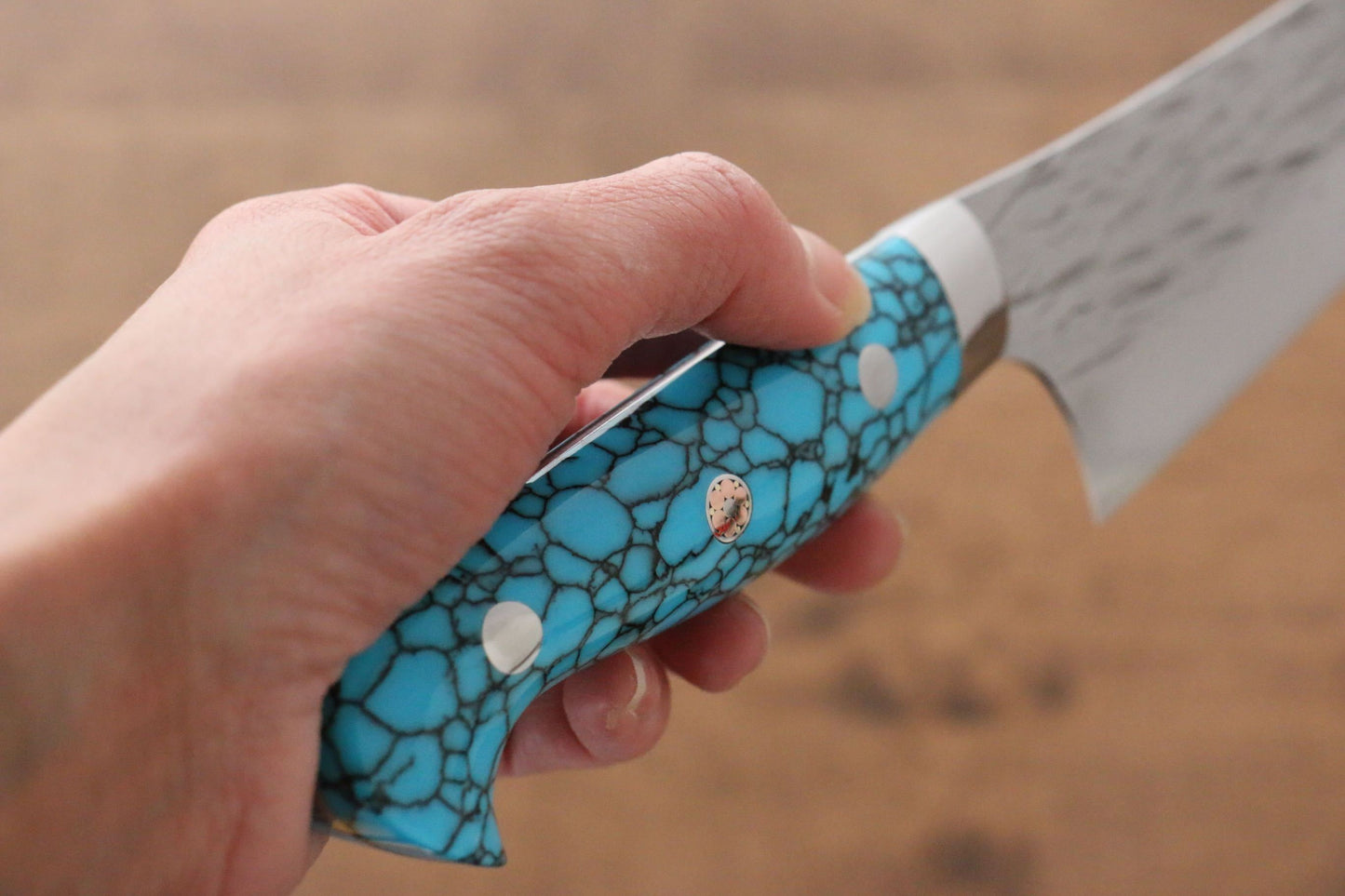 Yu Kurosaki Juhyo SPG2 Hammered Santoku Japanese Knife 165mm Turquoise Handle - Japanny - Best Japanese Knife