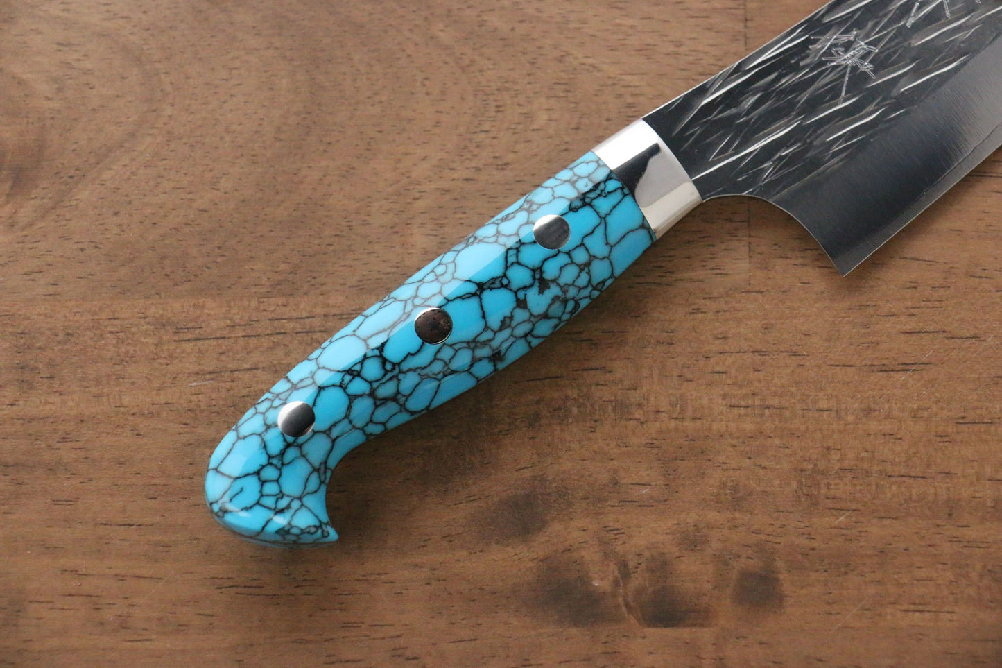 Yu Kurosaki Juhyo SPG2 Hammered Santoku Japanese Knife 165mm Turquoise Handle - Japanny - Best Japanese Knife