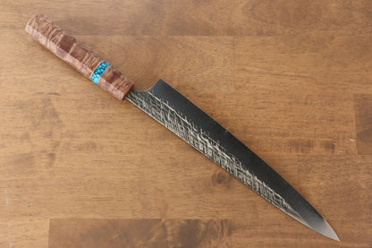 Yu Kurosaki Raijin Cobalt Special Steel Hammered Sujihiki Japanese Knife 240mm Maple(With turquoise ring Mokume) Handle - Japanny - Best Japanese Knife