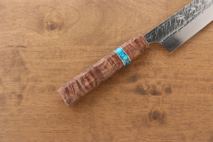 Yu Kurosaki Raijin Cobalt Special Steel Hammered Sujihiki Japanese Knife 240mm Maple(With turquoise ring Mokume) Handle - Japanny - Best Japanese Knife