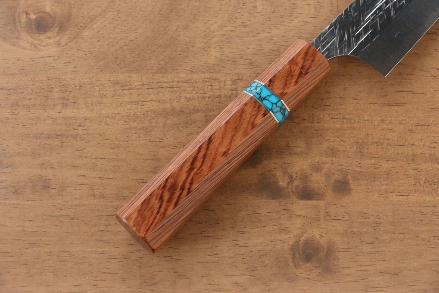 Yu Kurosaki Raijin Cobalt Special Steel Hammered Sujihiki Japanese Knife 240mm Maple(With turquoise ring Brown) Handle - Japanny - Best Japanese Knife