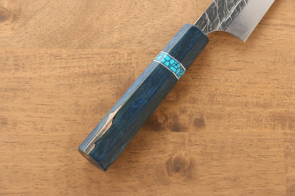 Yu Kurosaki Raijin Cobalt Special Steel Hammered Sujihiki Japanese Knife 240mm Maple(With turquoise ring Blue) Handle - Japanny - Best Japanese Knife