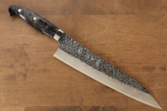 Yu Kurosaki Shizuku R2/SG2 Hammered Gyuto Japanese Knife 240mm Purple Acrylic Handle - Japanny - Best Japanese Knife