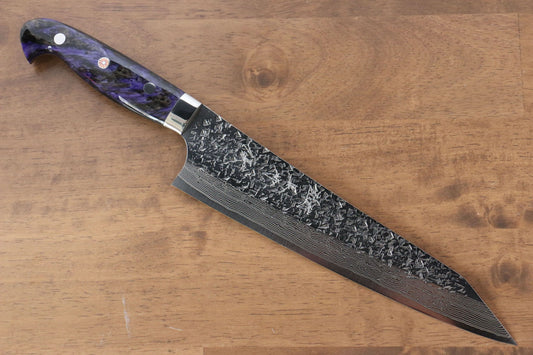 Yu Kurosaki Shizuku R2/SG2 Hammered Gyuto Japanese Knife 210mm Purple Acrylic Handle - Japanny - Best Japanese Knife