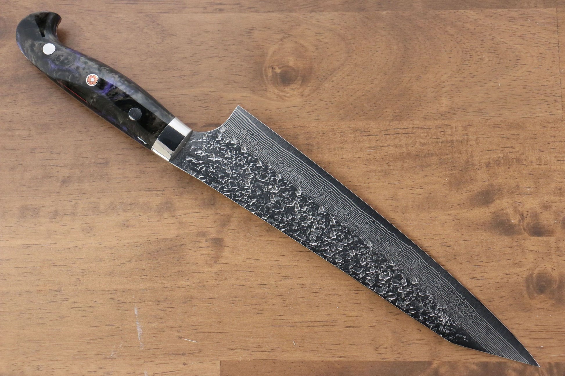 Yu Kurosaki Shizuku R2/SG2 Hammered Gyuto Japanese Knife 210mm Purple Acrylic Handle - Japanny - Best Japanese Knife