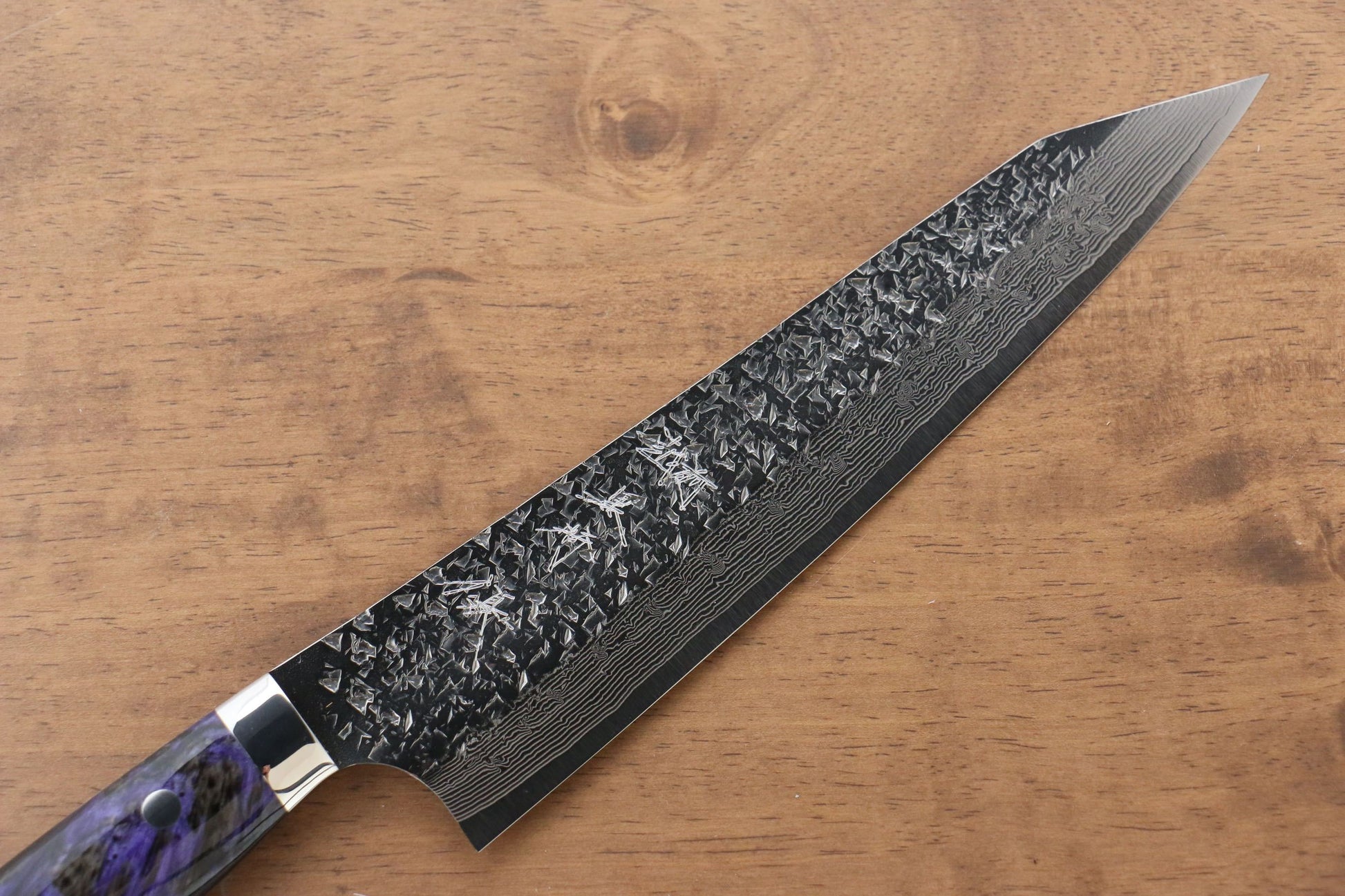 Yu Kurosaki Shizuku R2/SG2 Hammered Gyuto Japanese Knife 210mm Purple Acrylic Handle - Japanny - Best Japanese Knife