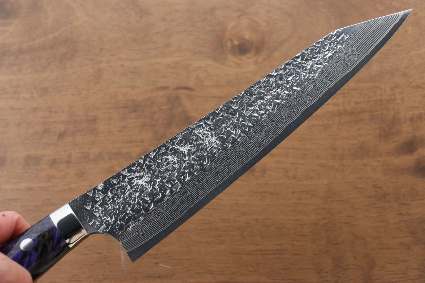 Yu Kurosaki Shizuku R2/SG2 Hammered Gyuto Japanese Knife 210mm Purple Acrylic Handle - Japanny - Best Japanese Knife