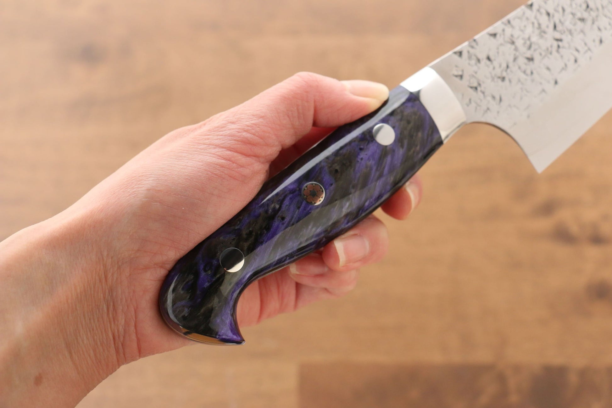 Yu Kurosaki Shizuku R2/SG2 Hammered Gyuto Japanese Knife 210mm Purple Acrylic Handle - Japanny - Best Japanese Knife