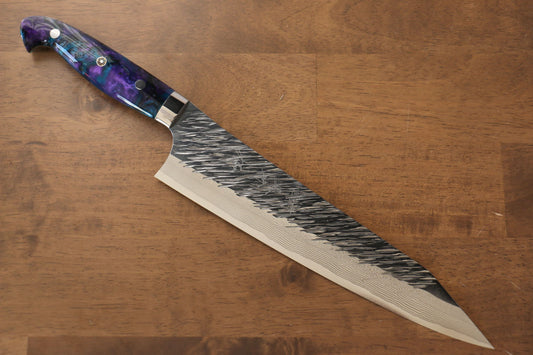 Yu Kurosaki Fujin SPG2 Hammered Gyuto Japanese Knife 240mm Blue purple Acrylic Handle - Japanny - Best Japanese Knife