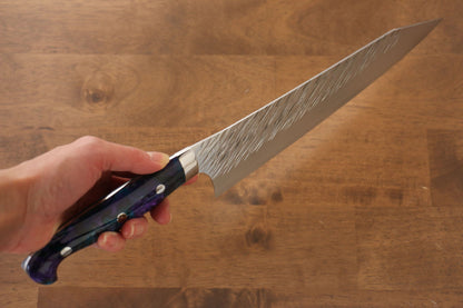 Yu Kurosaki Fujin SPG2 Hammered Gyuto Japanese Knife 240mm Blue purple Acrylic Handle - Japanny - Best Japanese Knife