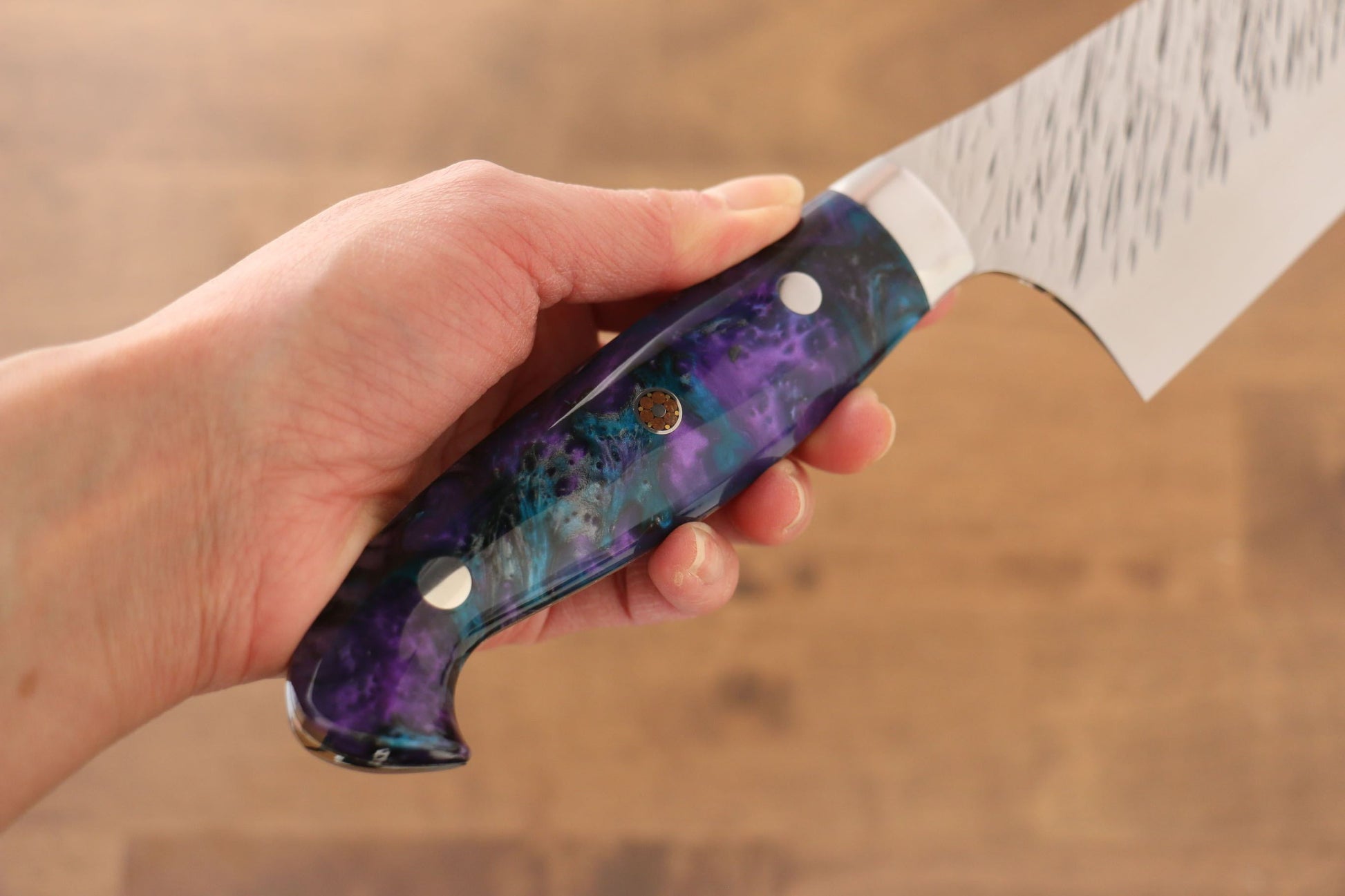 Yu Kurosaki Fujin SPG2 Hammered Gyuto Japanese Knife 240mm Blue purple Acrylic Handle - Japanny - Best Japanese Knife