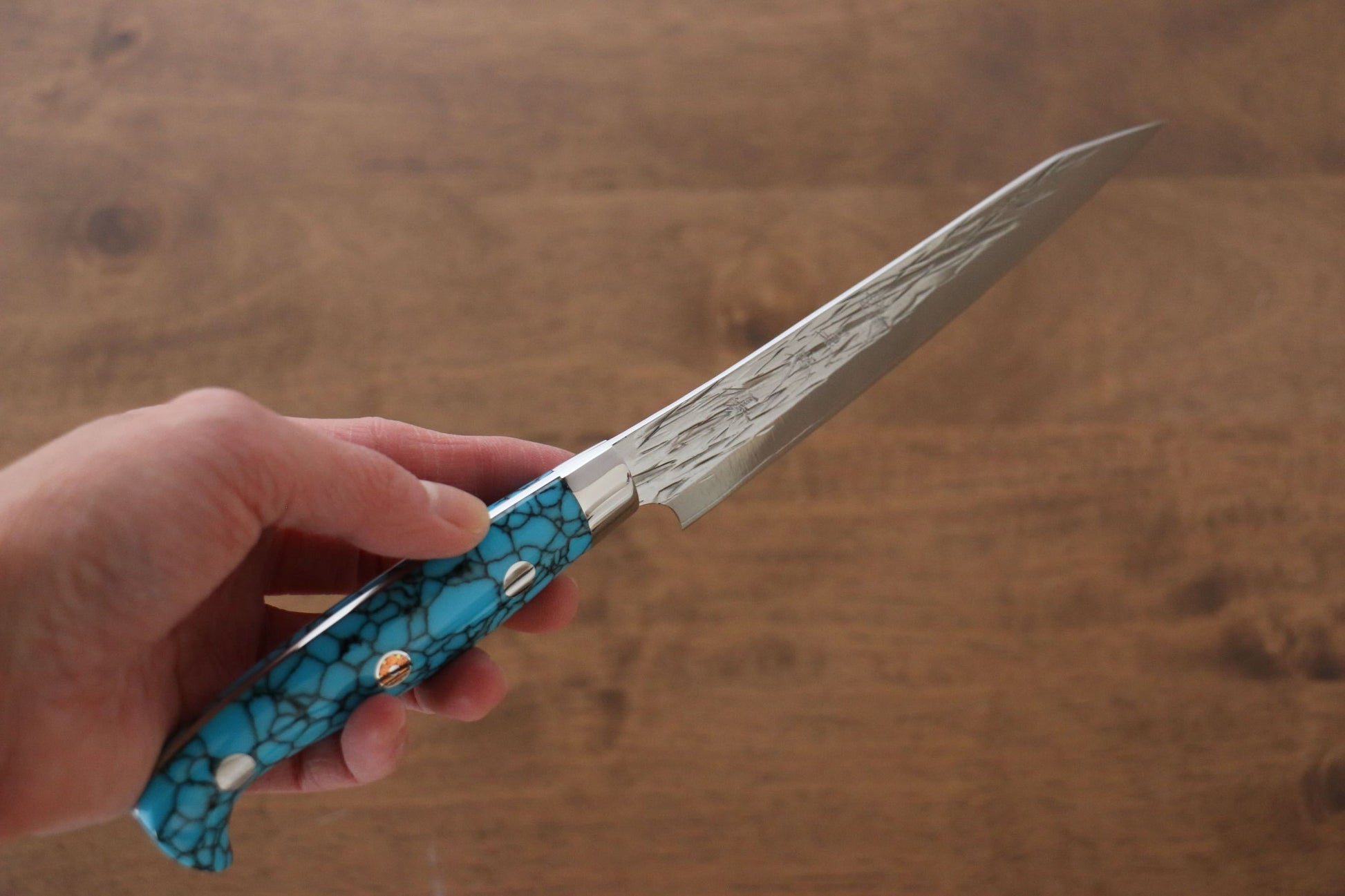 Yu Kurosaki Juhyo SPG2 Hammered Petty-Utility Japanese Knife 150mm Turquoise Handle - Japanny - Best Japanese Knife