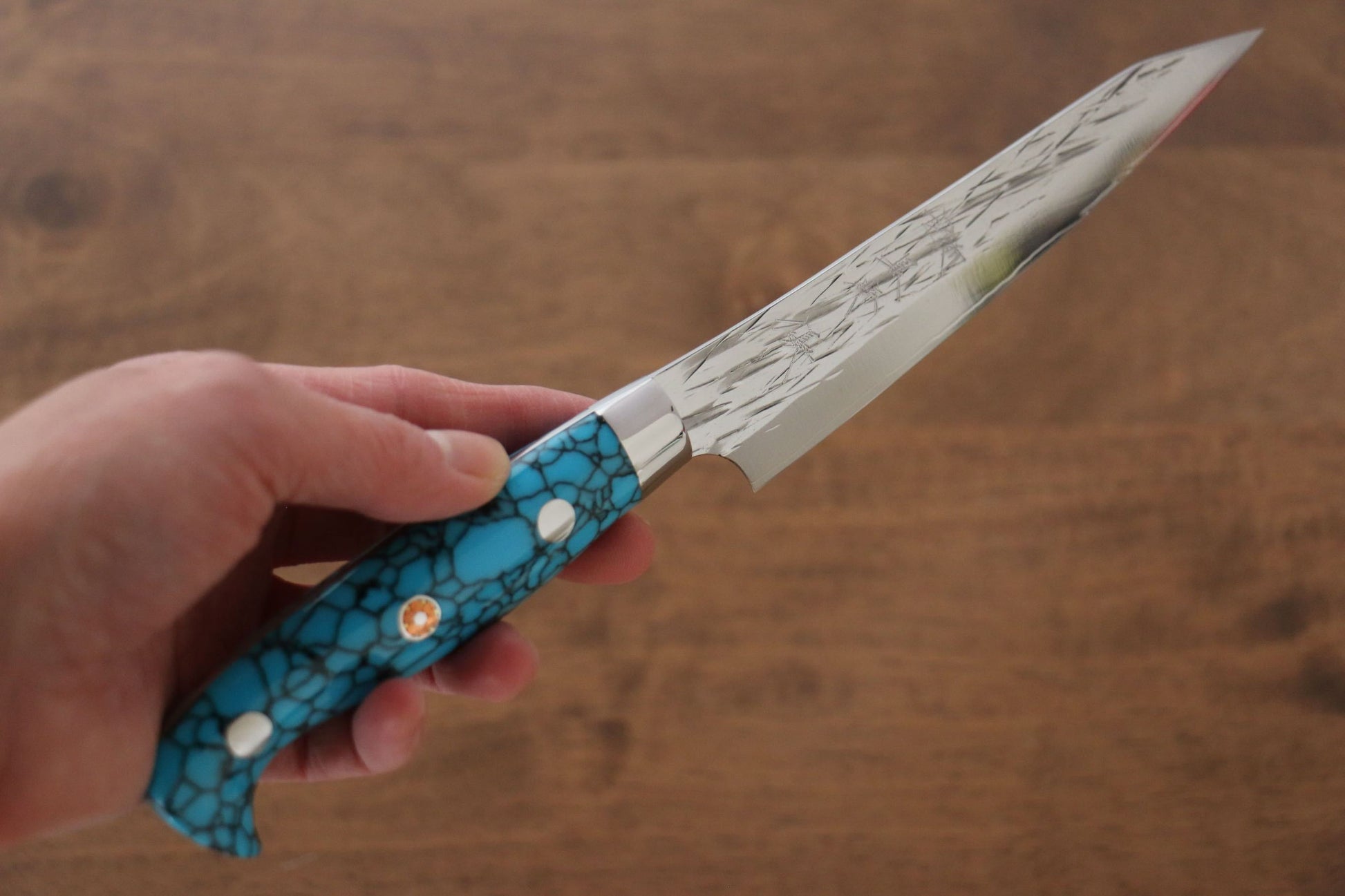 Yu Kurosaki Juhyo SPG2 Hammered Petty-Utility Japanese Knife 150mm Turquoise Handle - Japanny - Best Japanese Knife