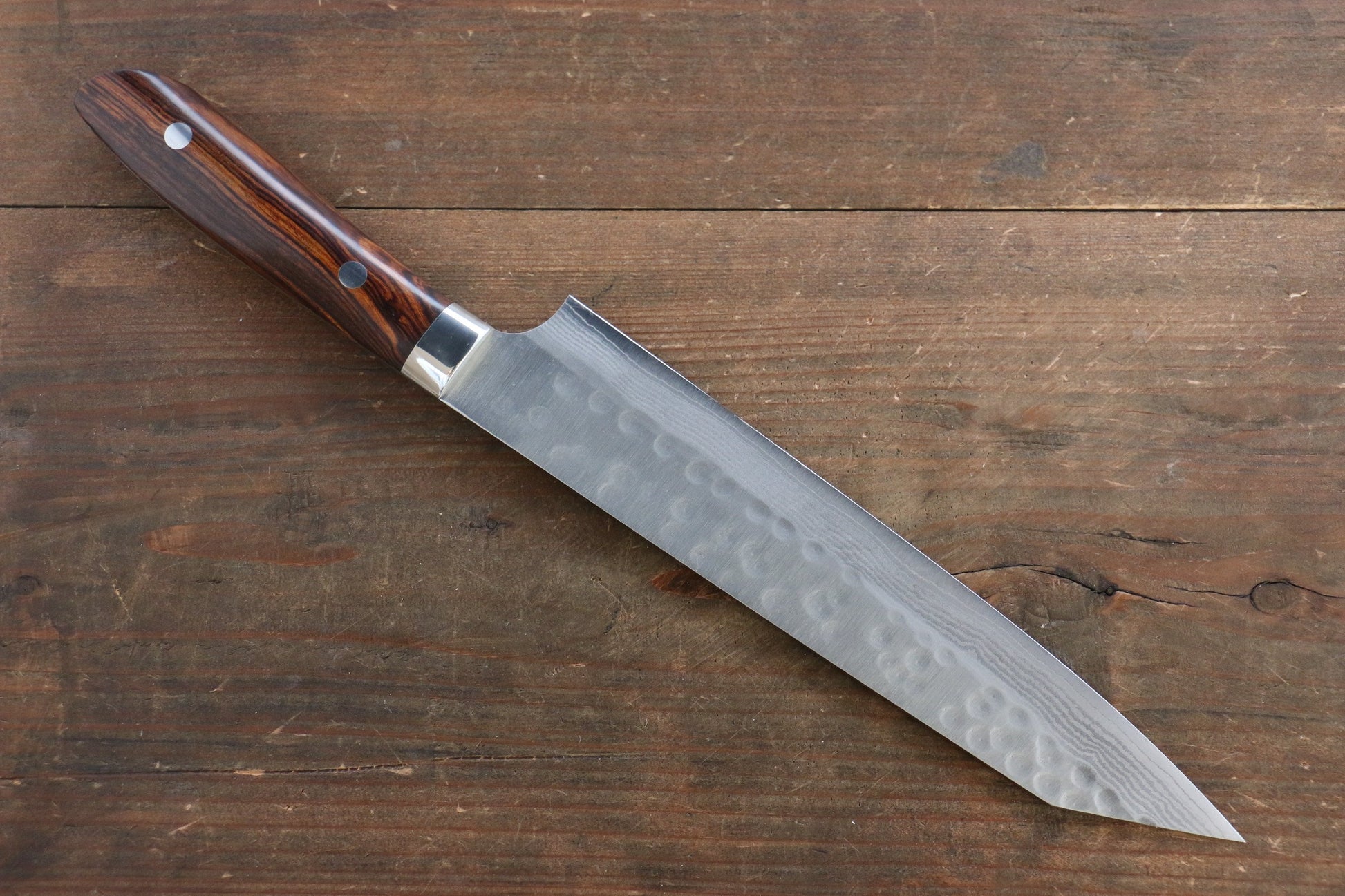 Takeshi Saji SRS13 Hammered Damascus Kiritsuke Japanese Chef Knife 210mm (Slender) with Iron Wood handle handle - Japanny - Best Japanese Knife