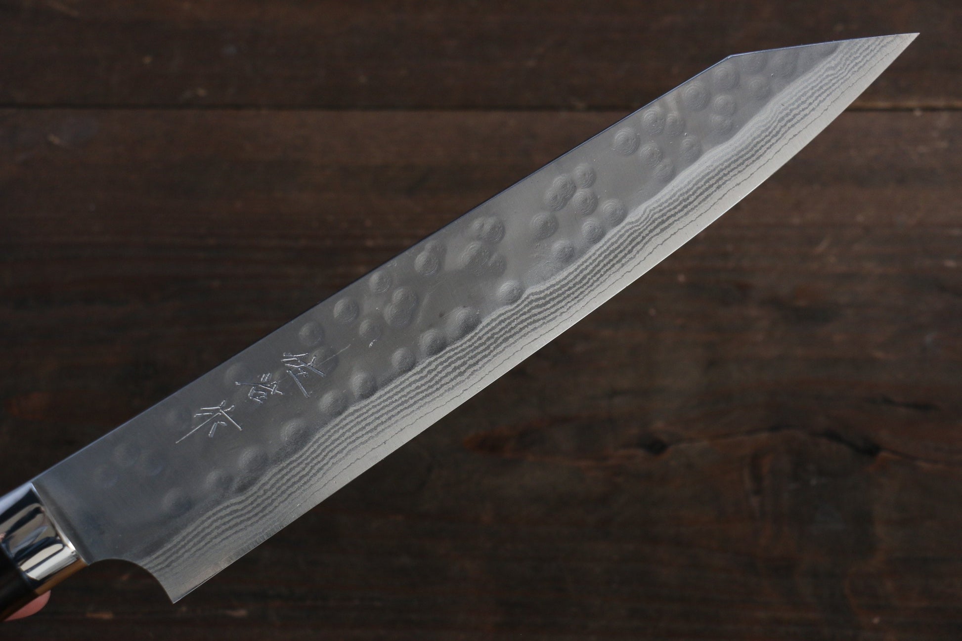 Takeshi Saji SRS13 Hammered Damascus Kiritsuke Japanese Chef Knife 210mm (Slender) with Iron Wood handle handle - Japanny - Best Japanese Knife