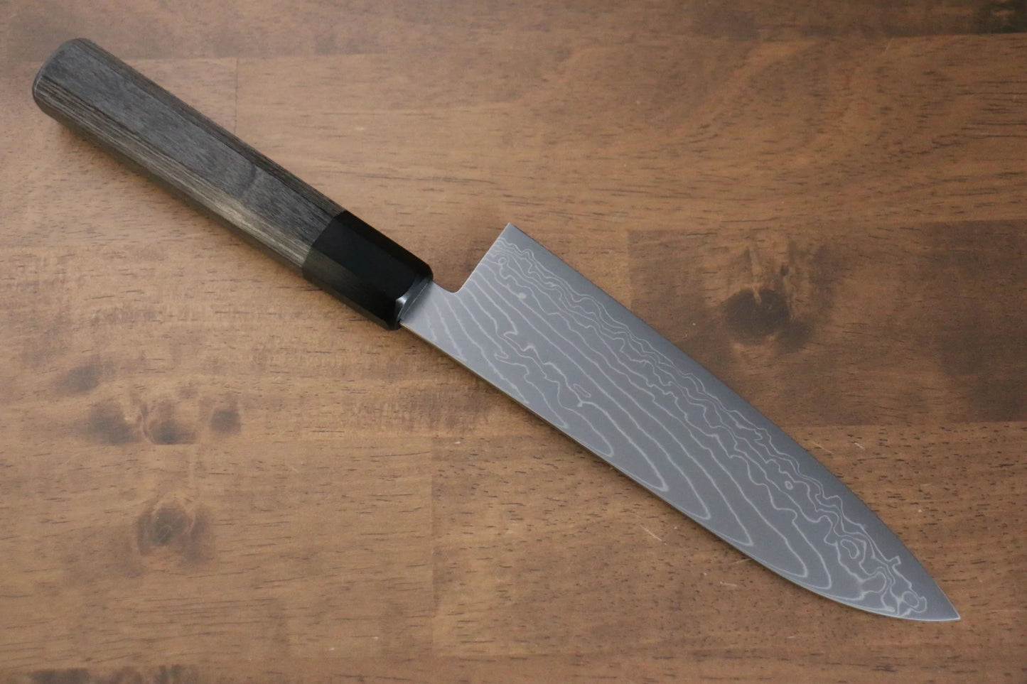 Thương hiệu Kajin Thép Cobalt đặc biệt Thép Damascus Dao đa năng Santoku dao Nhật 180mm chuôi dao gỗ Pakka xám