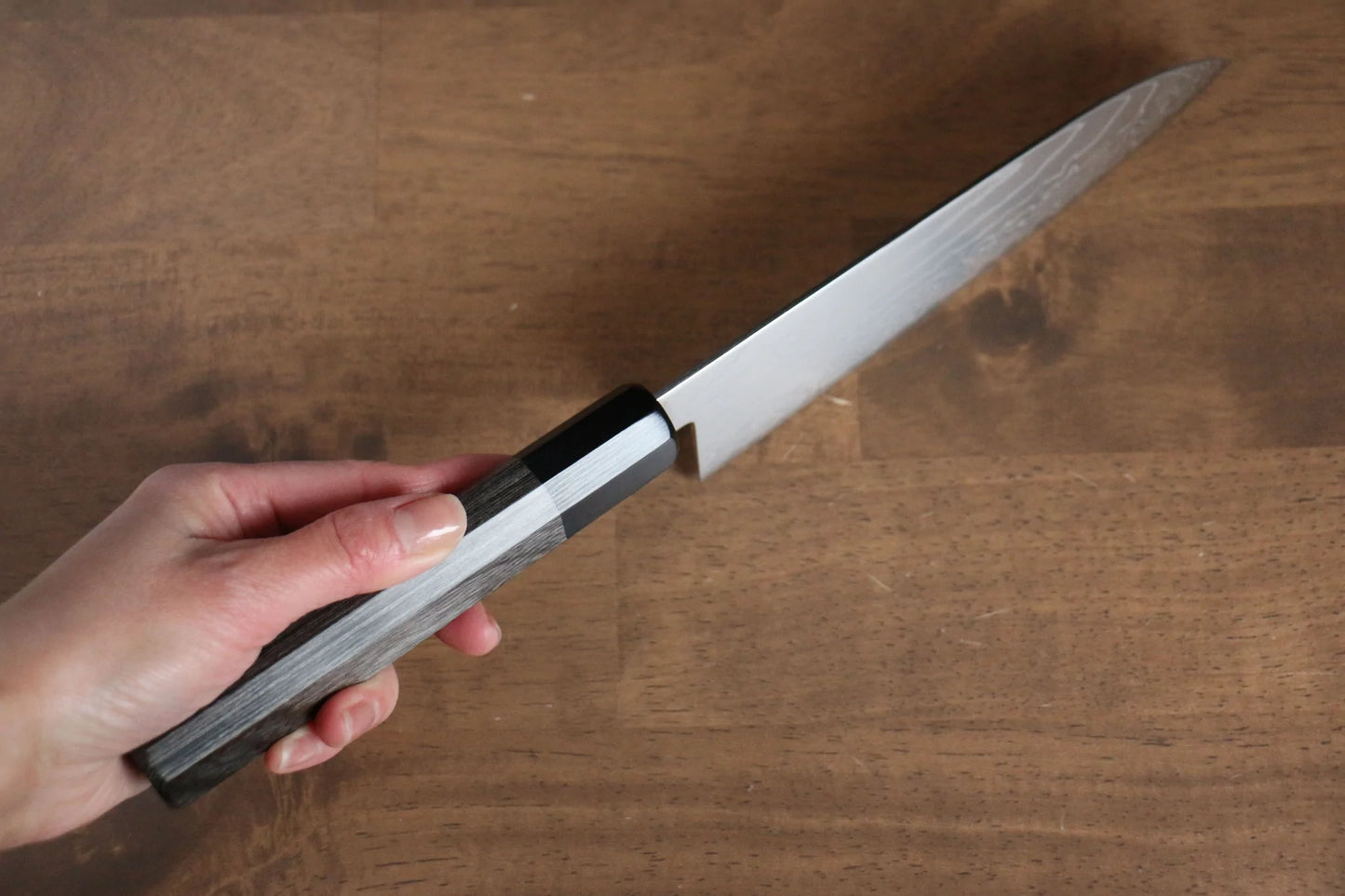 Marke Kajin Spezial-Kobaltstahl Damaststahl Santoku-Mehrzweckmesser Japanisches Messer 180 mm grauer Pakka-Holzgriff