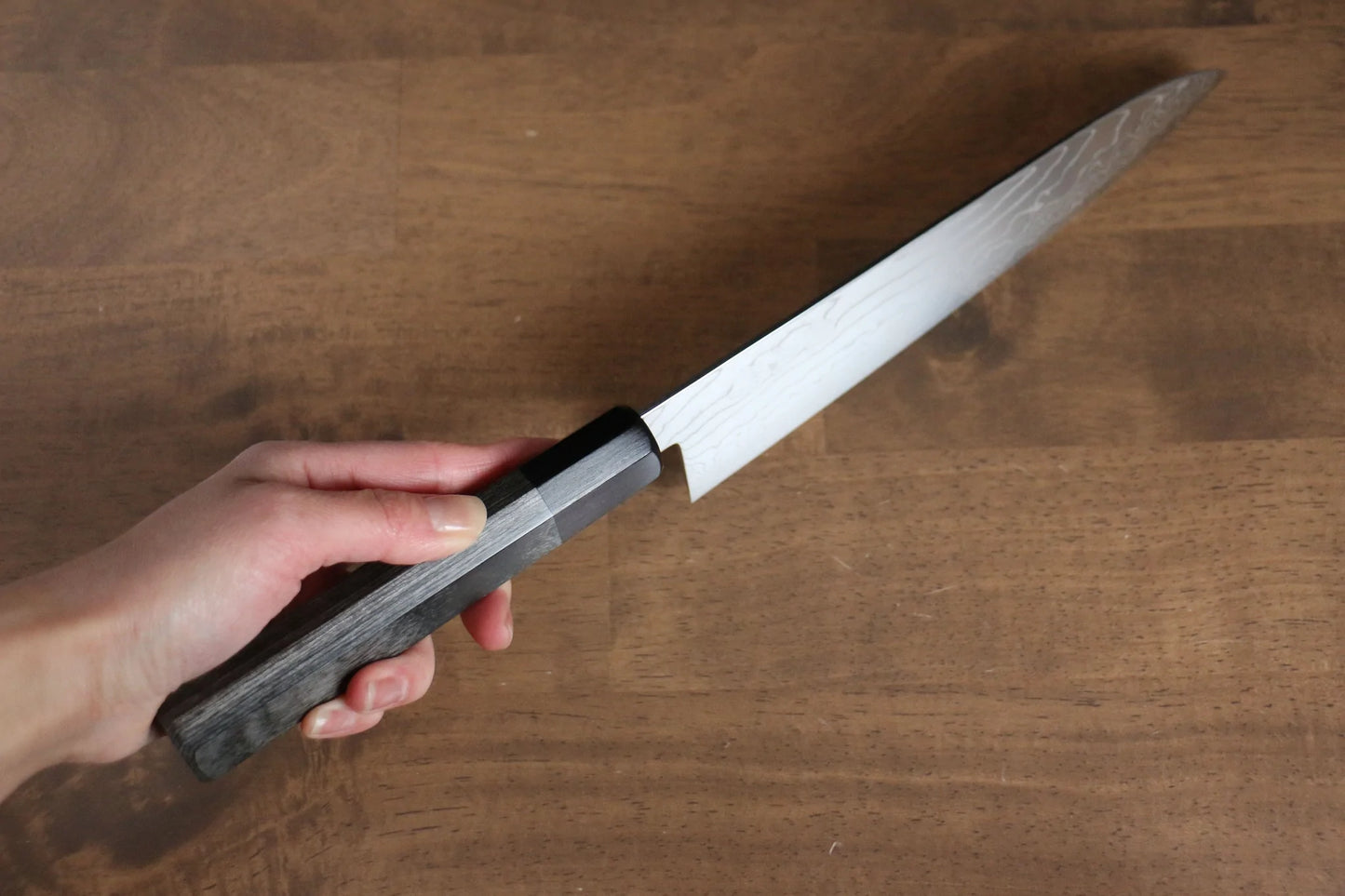 Kajin-Marke. Spezial-Kobaltstahl, Damaststahl, Gyuto-Mehrzweckmesser, japanisches Messer, 210 mm, grauer Pakka-Holzgriff