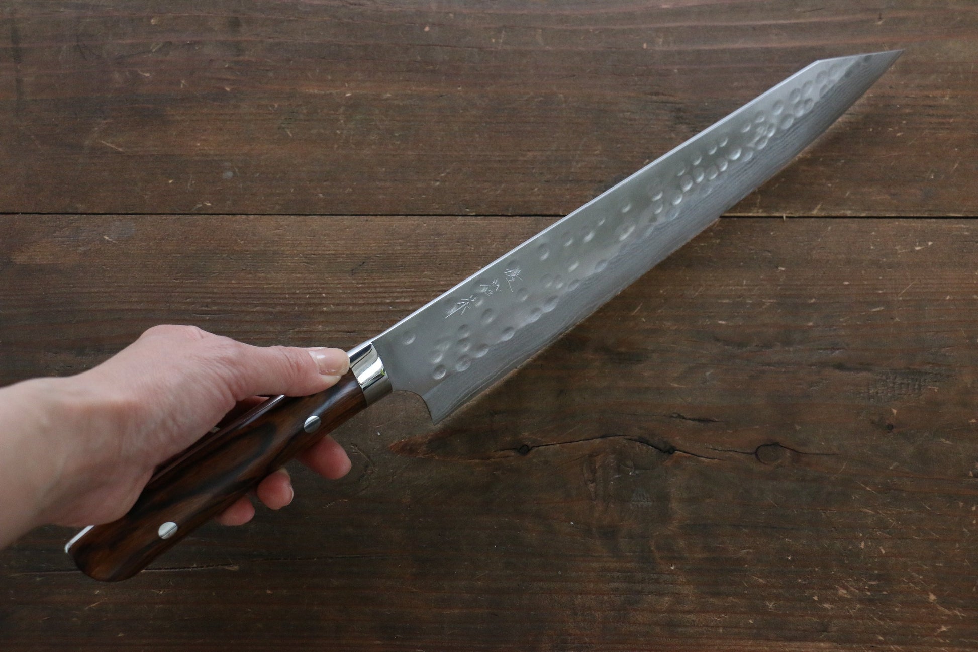 Takeshi Saji SRS13 Hammered Damascus Kiritsuke Japanese Chef Knife 270mm (Slender) with Iron Wood handle handle - Japanny - Best Japanese Knife