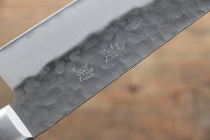 Santoku-Mehrzweckmesser, japanisches Messer der Marke Seisuke, handgeschmiedeter AUS8-Stahl, 180 mm brauner Sperrholzgriff