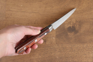 Marke Seisuke ZA-18 Spiegelbeschichteter Damaststahl. Kleines Mehrzweckmesser. Kleines japanisches Messer. 135 mm brauner Sperrholzgriff