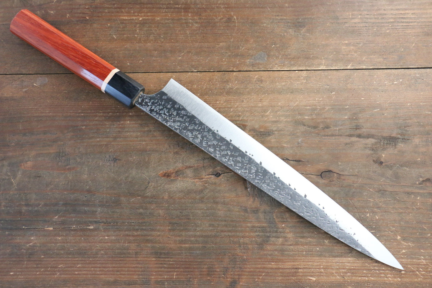 Yu Kurosaki Blue Super Clad Hammered Kurouchi Sujihiki Japanese Chef Knife 270mm with Padoauk Handle - Japanny - Best Japanese Knife