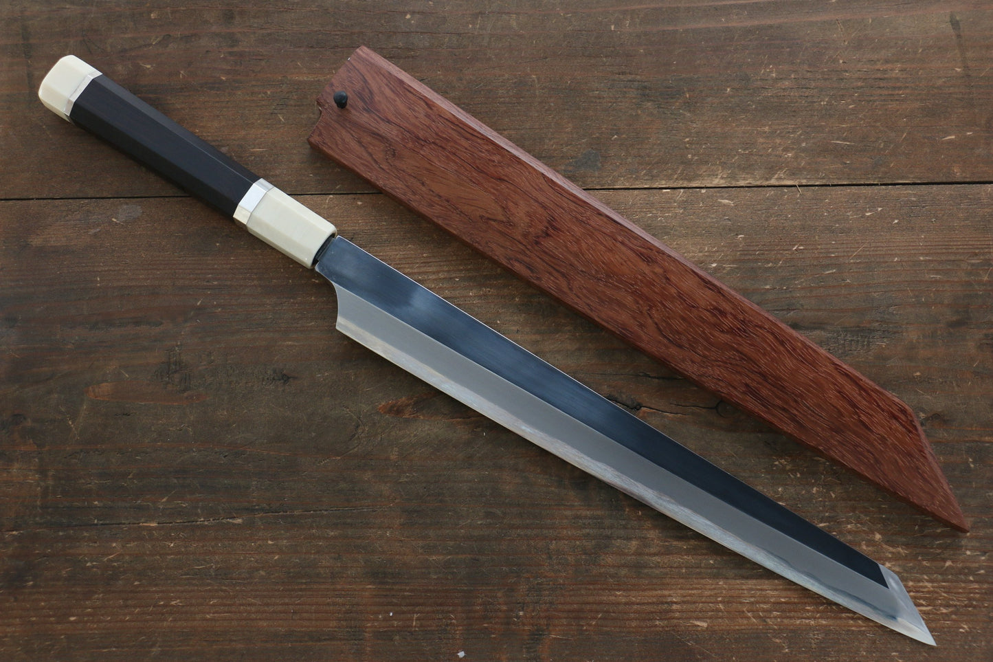 Sakai Takayuki Blue Steel No.1 Yanagiba Japanese Knife 300mm with Chinese Quince with Triple Ring Handle with Saya - Japanny - Best Japanese Knife