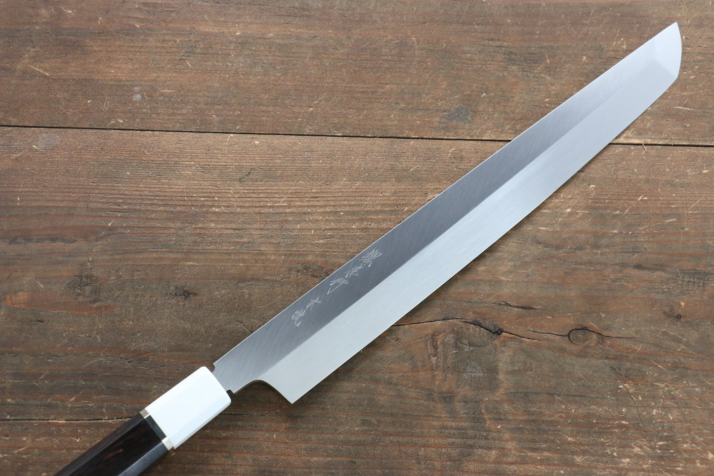 Sakai Takayuki Honyaki Blue Steel No.2 Mirrored Finish Sakimaru Takohiki Japanese Knife 300mm with Ebony with Double Ring Handle with Saya - Japanny - Best Japanese Knife