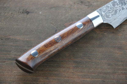 Saji R2/SG2 Black Damascus Petty Japanese Chef Knife 90mm with Iron Wood handle - Japanny - Best Japanese Knife