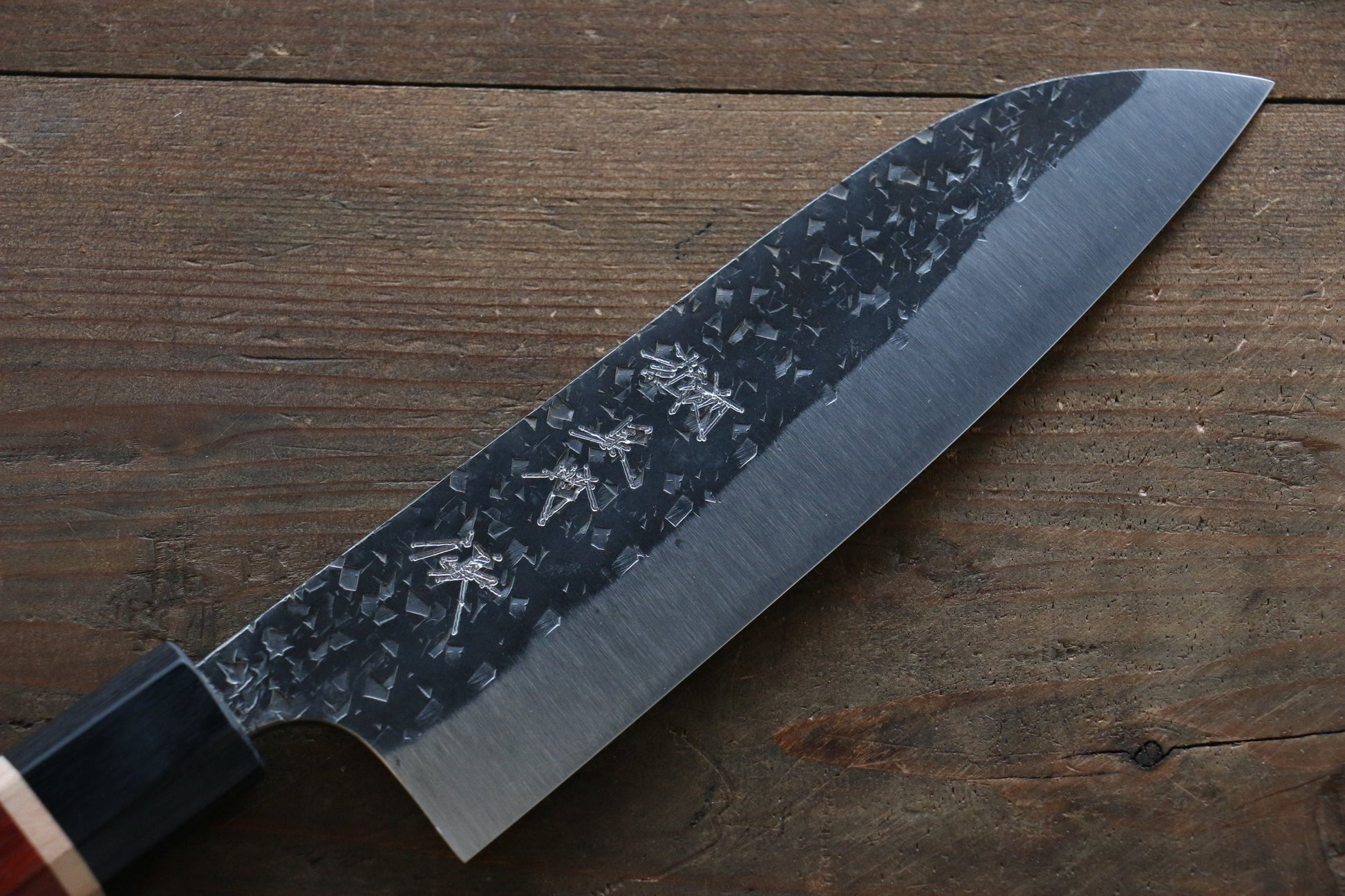 Yu Kurosaki Blue Super Clad Hammered Kurouchi Santoku Japanese Chef Knife 170mm with Padoauk handle - Japanny - Best Japanese Knife