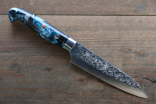 Yu Kurosaki R2/SG2 Hammered Petty Japanese Chef Knife 130mm with Blue Marble handle - Japanny - Best Japanese Knife