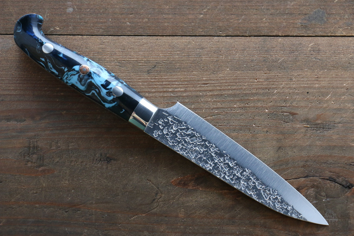 Yu Kurosaki R2/SG2 Hammered Petty Japanese Chef Knife 130mm with Blue Marble handle - Japanny - Best Japanese Knife