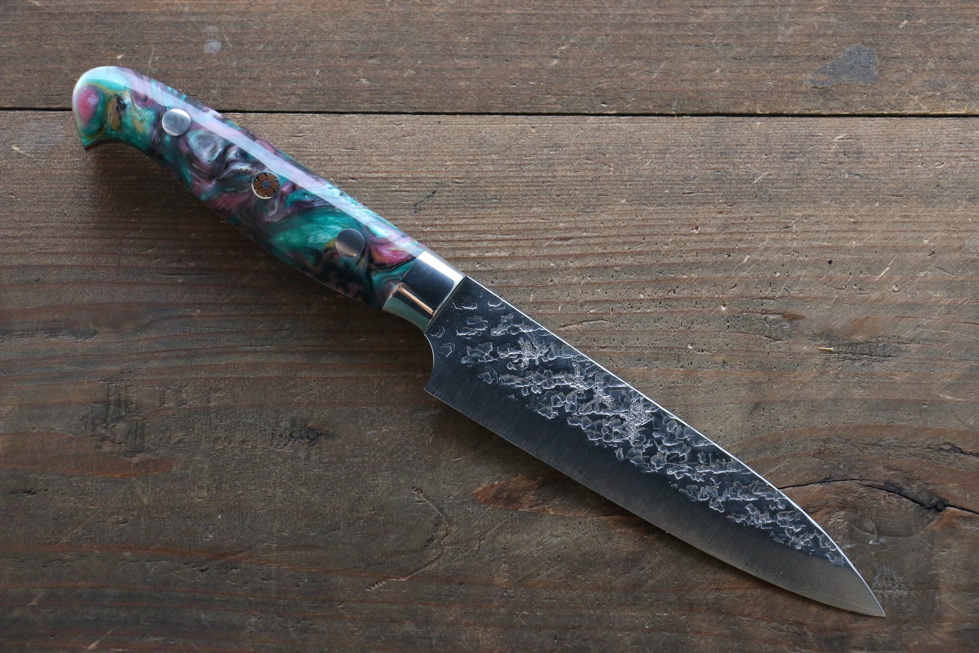 Yu Kurosaki R2/SG2 Hammered Petty Japanese Chef Knife 130mm with Green Marble handle - Japanny - Best Japanese Knife