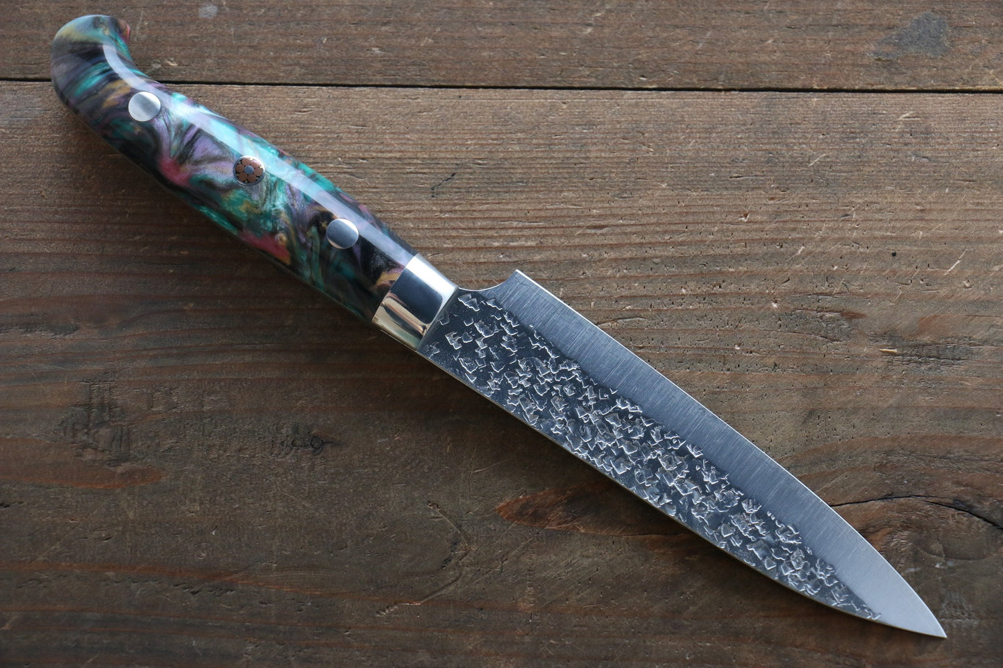 Yu Kurosaki R2/SG2 Hammered Petty Japanese Chef Knife 130mm with Green Marble handle - Japanny - Best Japanese Knife