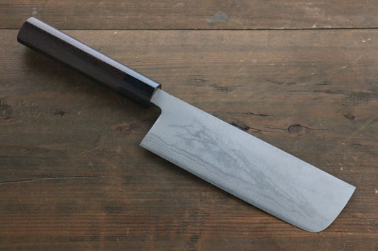 Kanetsune White Steel No.2 11 Layer Damascus Nakiri Japanese Chef Knife 165mm Shitan Handle - Japanny - Best Japanese Knife