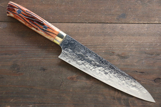 Takeshi Saji R2/SG2 Diamond Finish Damascus Gyuto Japanese Chef Knife 180mm with Orange Bone Handle - Japanny - Best Japanese Knife