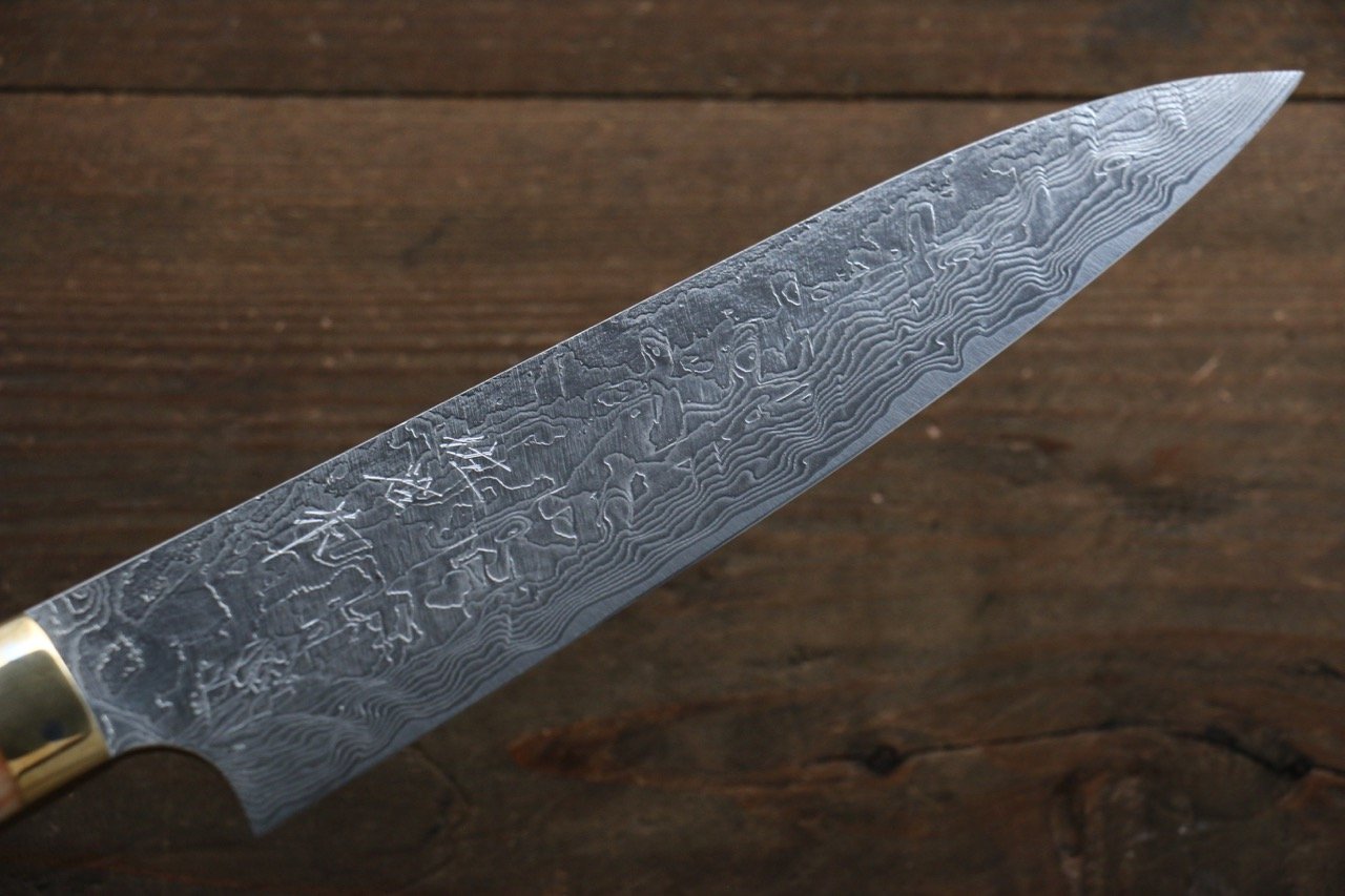 Takeshi Saji R2/SG2 Diamond Finish Damascus Gyuto Japanese Chef Knife 180mm with Orange Bone Handle - Japanny - Best Japanese Knife