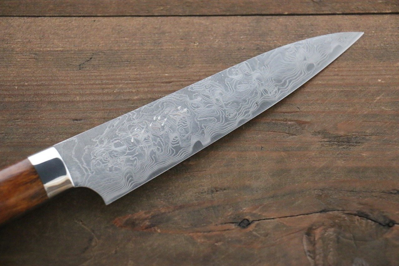 Saji R2/SG2 Diamond Finish Damascus Petty Japanese Chef Knife 135mm with Iron Wood handle - Japanny - Best Japanese Knife