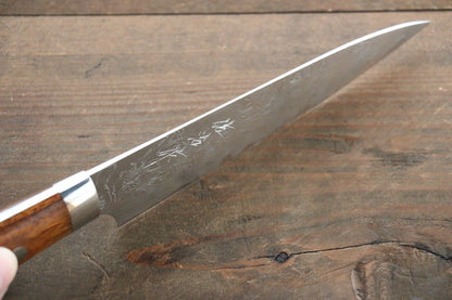 Saji R2/SG2 Diamond Finish Damascus Petty Japanese Chef Knife 135mm with Iron Wood handle - Japanny - Best Japanese Knife