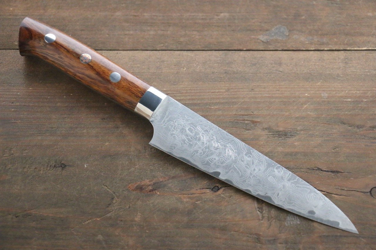 Saji R2/SG2 Diamond Finish Damascus Petty Japanese Chef Knife 135mm with Iron Wood handle - Japanny - Best Japanese Knife