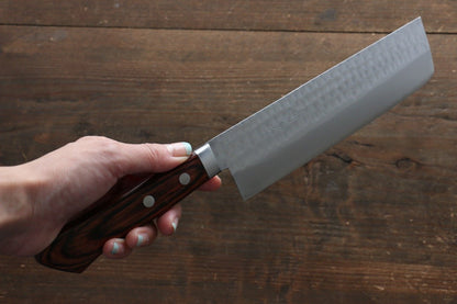 訓平 V金1号 鎚目 薄刃包丁 165MM マホガニー柄 Kunihira VG1 Hammered Usuba Japanese Chef Knife 165mm with Bolster - Japanny - Best Japanese Knife Free ship - Thương hiệu Kunihira VG1 Rèn thủ công Dao chuyên dụng rau củ quả Usuba dao Nhật 165mm gỗ cây GụChuôi dao