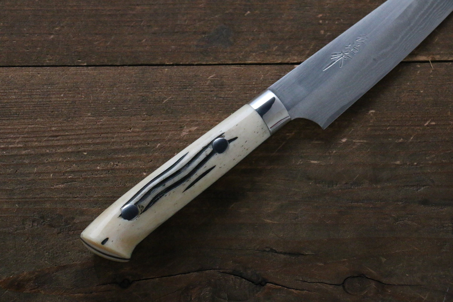 Takeshi Saji Blue Super Migaki Finished Damascus Petty-Utility Japanese Knife 135mm with White Cow Bone Handle - Japanny - Best Japanese Knife