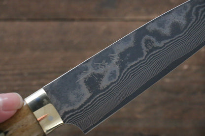 Takeshi Saji VG10 Black Damascus Petty-Utility Japanese Knife 150mm with Brown Cow Bone  Handle - Japanny - Best Japanese Knife