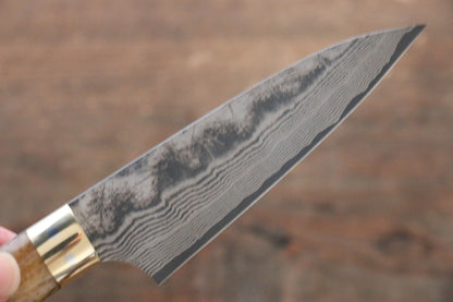 Takeshi Saji VG10 Black Damascus Petty-Utility Japanese Knife 90mm with Brown Cow Bone Handle - Japanny - Best Japanese Knife