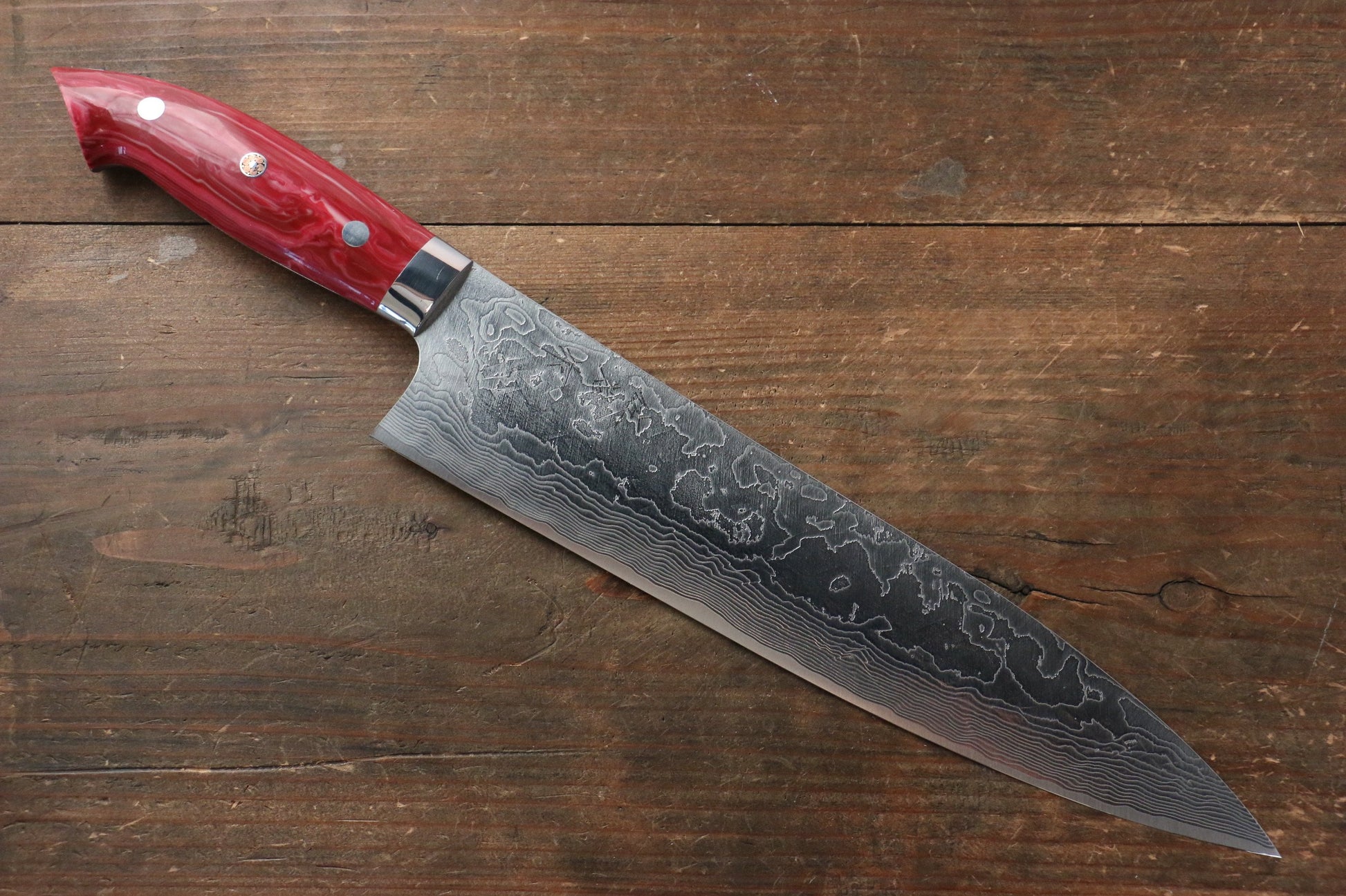 Takeshi Saji R2/SG2 Diamond Finish Damascus Gyuto Japanese Knife 240mm with Red Turquoise (Nomura Style) Handle - Japanny - Best Japanese Knife