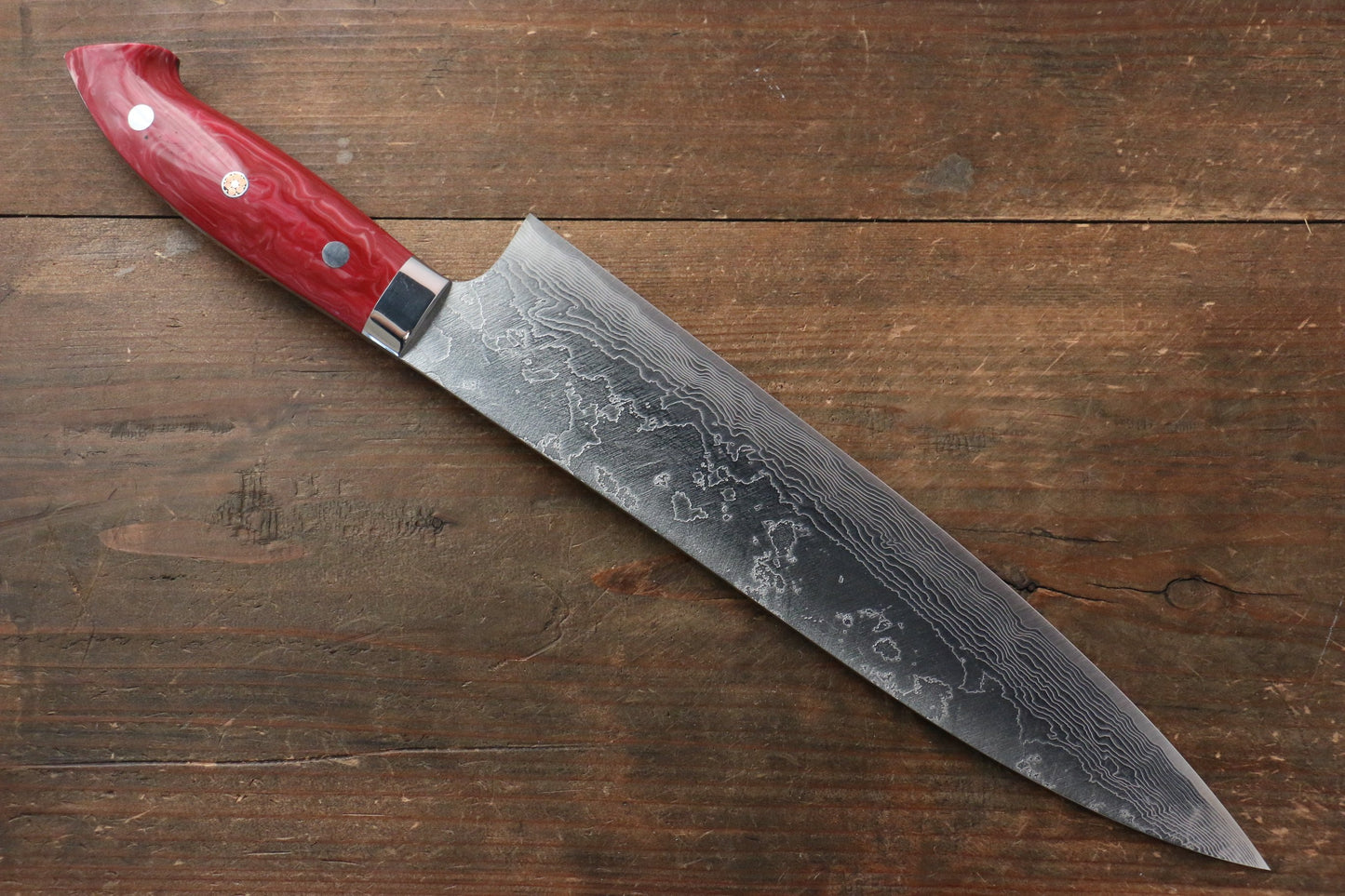 Takeshi Saji R2/SG2 Diamond Finish Damascus Gyuto Japanese Knife 240mm with Red Turquoise (Nomura Style) Handle - Japanny - Best Japanese Knife