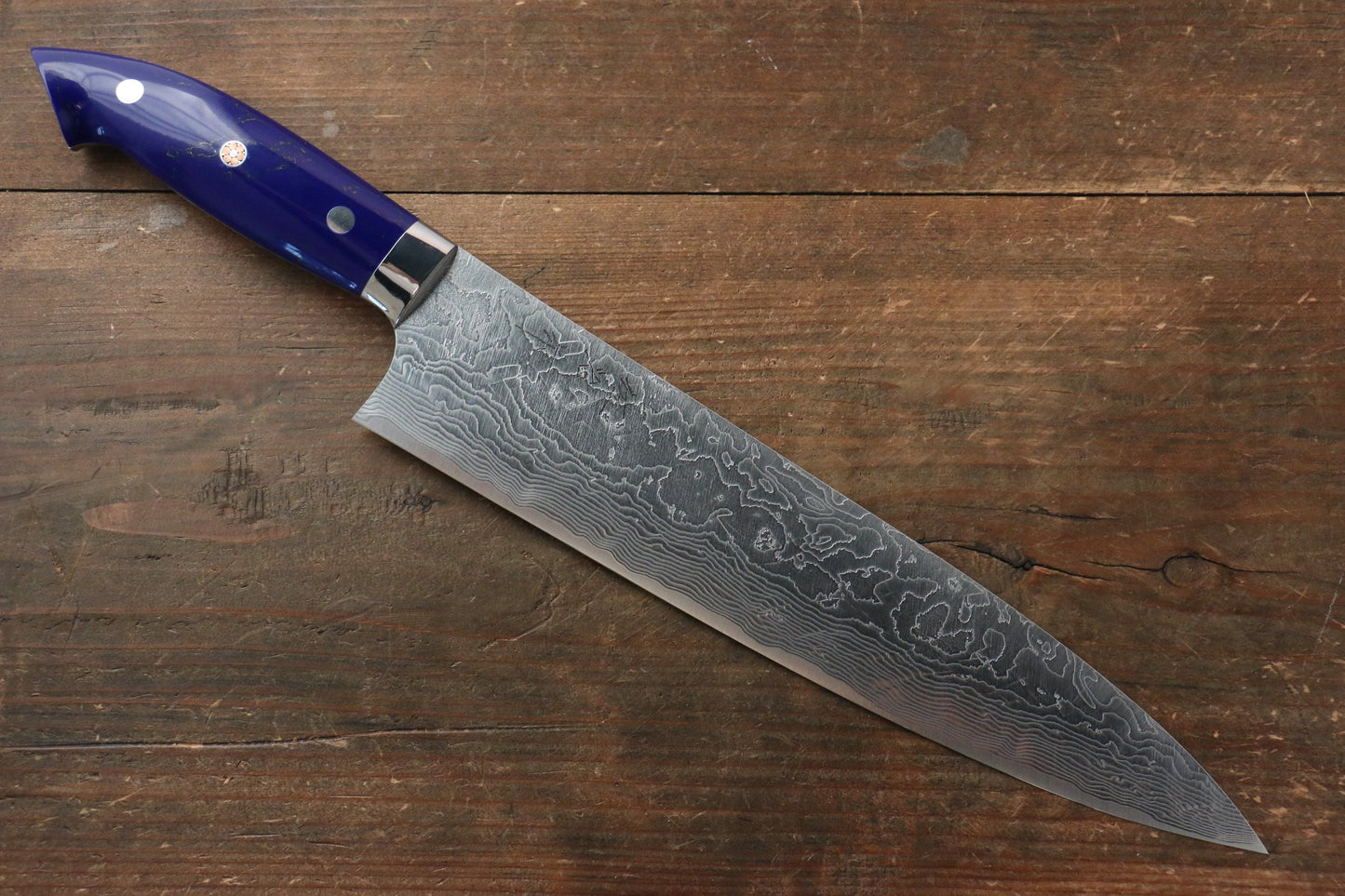 Takeshi Saji R2/SG2 Diamond Finish Damascus Gyuto Japanese Knife 240mm with Navy Blue Turquoise (Nomura Style) Handle - Japanny - Best Japanese Knife