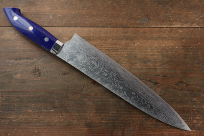 Takeshi Saji R2/SG2 Diamond Finish Damascus Gyuto Japanese Knife 240mm with Navy Blue Turquoise (Nomura Style) Handle - Japanny - Best Japanese Knife