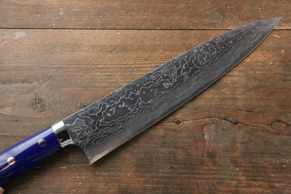 Takeshi Saji R2/SG2 Diamond Finish Damascus Gyuto Japanese Knife 240mm with Navy Blue Turquoise (Nomura Style) Handle - Japanny - Best Japanese Knife