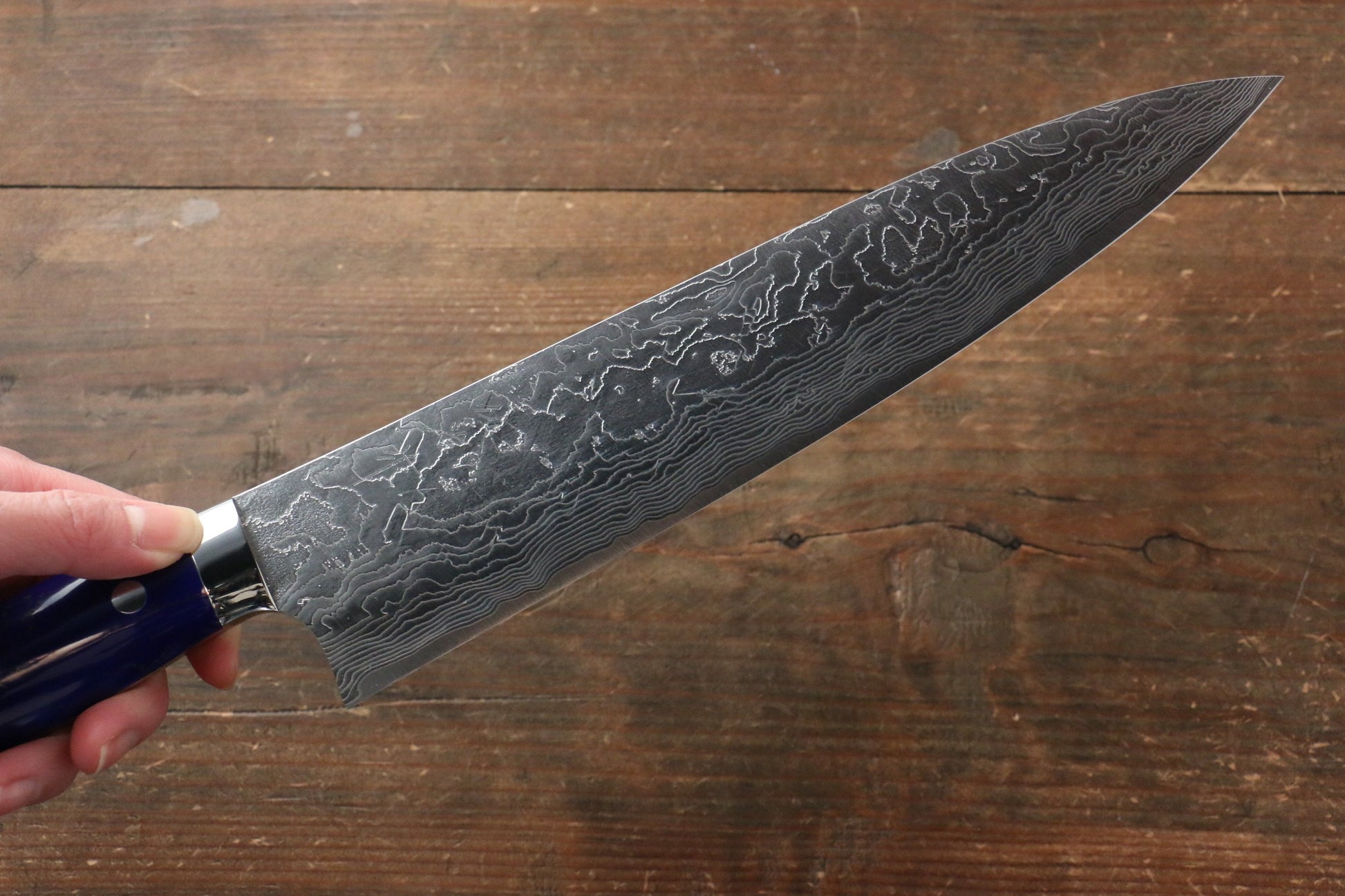 Takeshi Saji R2/SG2 Diamond Finish Damascus Gyuto Japanese Knife 240mm with Navy Blue Turquoise (Nomura Style) Handle - Japanny - Best Japanese Knife